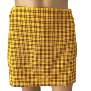 Urban Outfitters Mustard Yellow Plaid Academia Style Mini Skirt Size Small